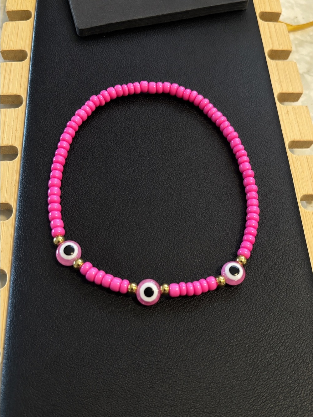 Hot Pink Beaded Evil Eye Necklace
